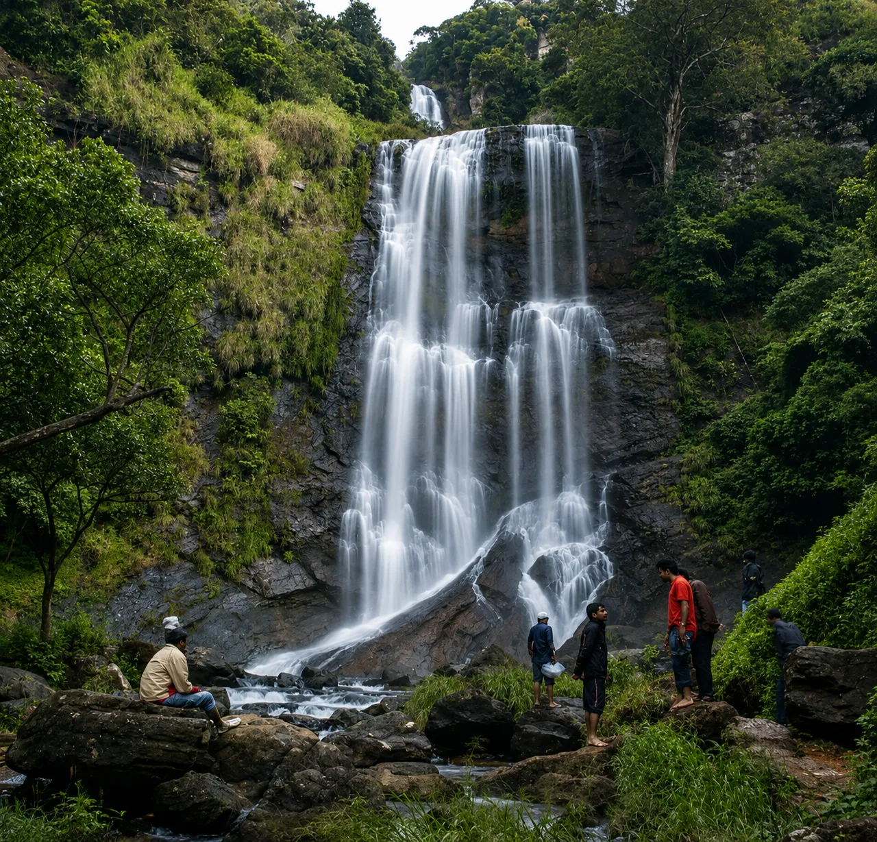 Hebbe Falls - two-tiered waterfall in coffee country