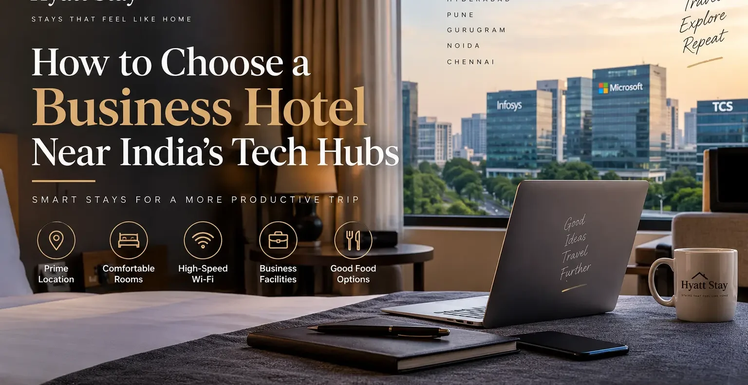 Learn how to choose the best business hotel near India's major tech hubs, with tips on location, connectivity, amenities, pricing, Wi-Fi and business facilities.
