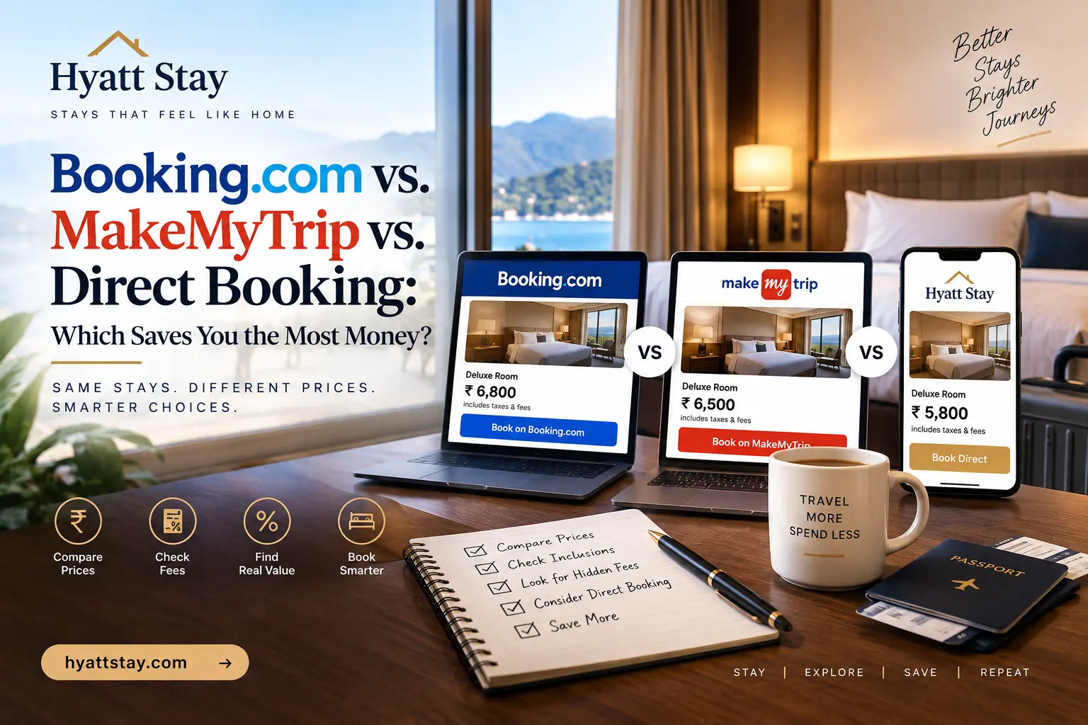 Booking.com vs MakeMyTrip vs Direct Booking comparison